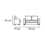 Diagrama de medidas sofá Madrid dos plazas. 152 cm ancho, 97 cm profundidad y 101 cm alto.