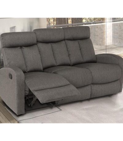 Sofá de tres plazas modelo Siberia en color gris, con mecanismos reclinables y diseño ergonómico, ideal para salas de estar modernas.