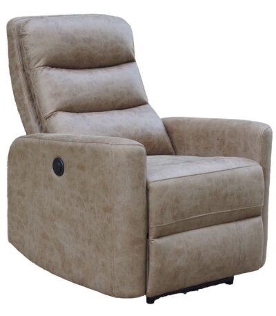 Sillón reclinable motorizado en color beige, tapizado en tela antimanchas de fácil limpieza. Este sillón ergonómico cuenta con un botón en el lateral para ajustar las posiciones de reclinado. Ideal para personas que buscan comodidad y funcionalidad en un diseño moderno y elegante. Perfecto para cualquier sala de estar, proporcionando un confort superior y apoyo adecuado.