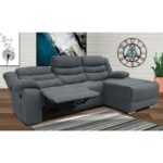 Sofá chaise longue con relax ergonómico en color gris oscuro, ideal para una sala de estar moderna. Este sofá combina comodidad y estilo con su función de reclinación y diseño contemporáneo, perfecto para cualquier hogar.